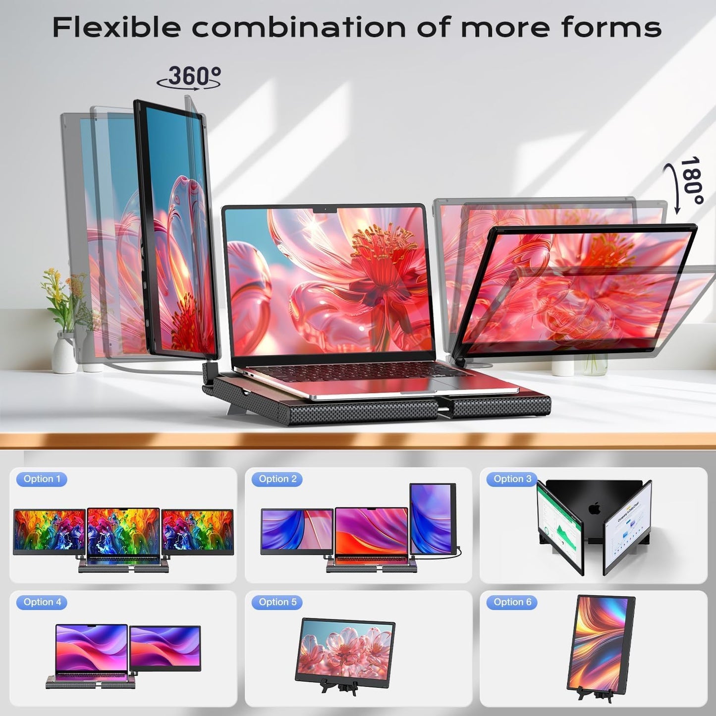 UK BONITOYS 14" Extender: FHD triple monitor, detachable, stretchable base, easy plug-and-play setup.