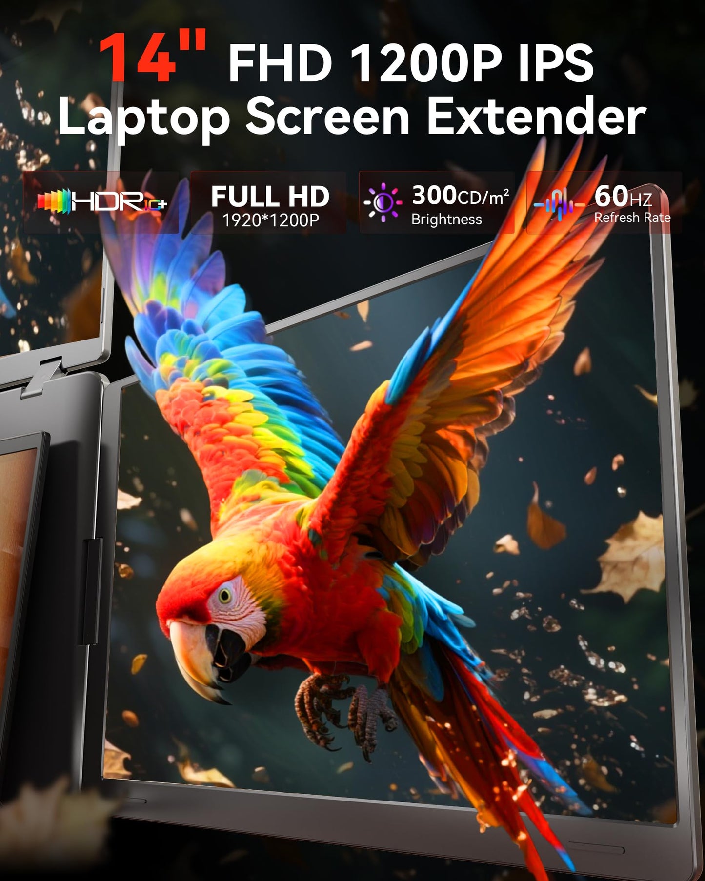 FQQ 14" Extender: 1200P IPS triple monitor, one cable, compact travel design, ideal for work on the go.