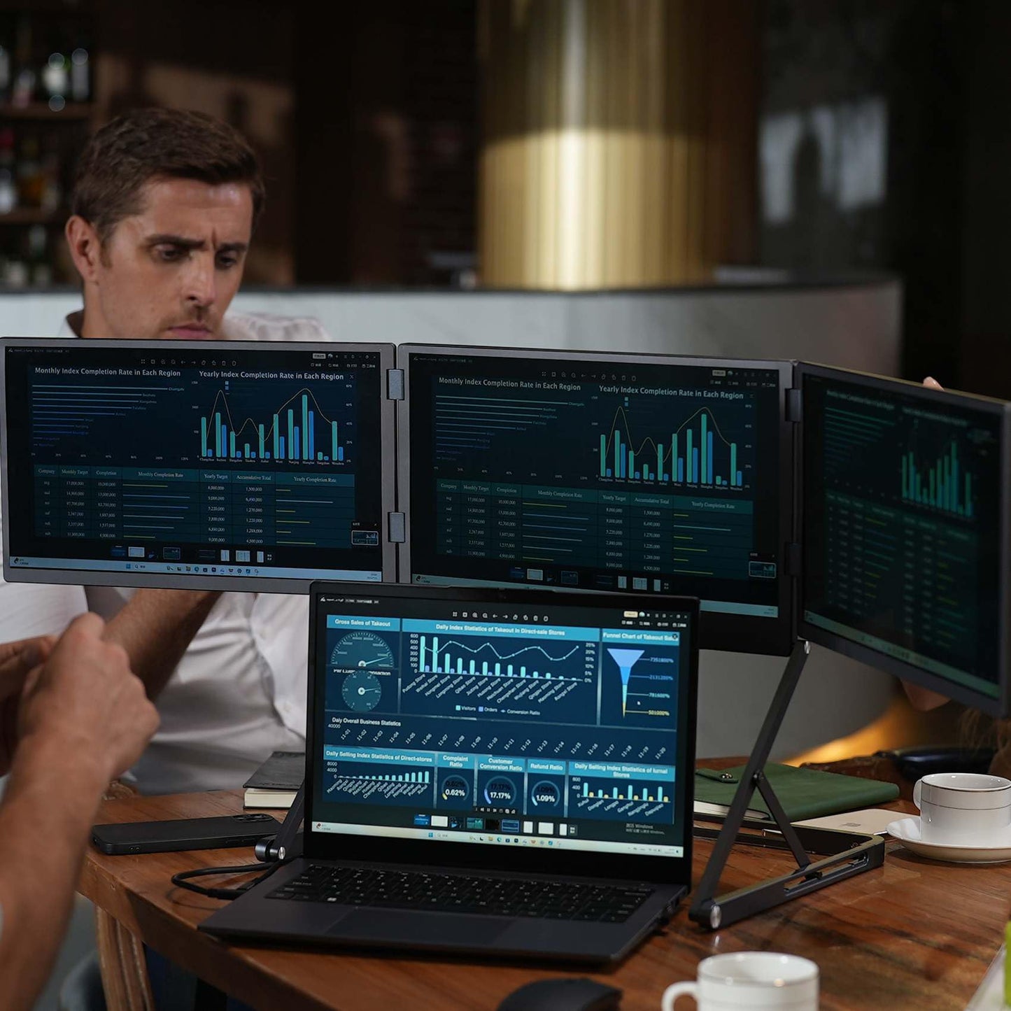 VSDISPLAY 15.6" Monitor: quad screen extender, 1080P IPS, foldable design, multi-screen productivity.