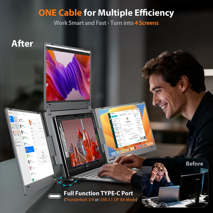 KYY X90G Extender: 15.6" quad monitor, 1080P, one cable, auto rotation, durable alloy design.