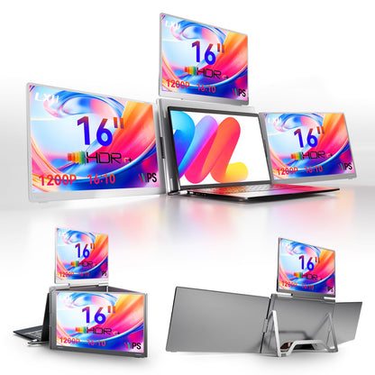 LXU 16" Quad Extender: 1200P display, 4 screens, auto top screen, metal stand, high productivity setup.