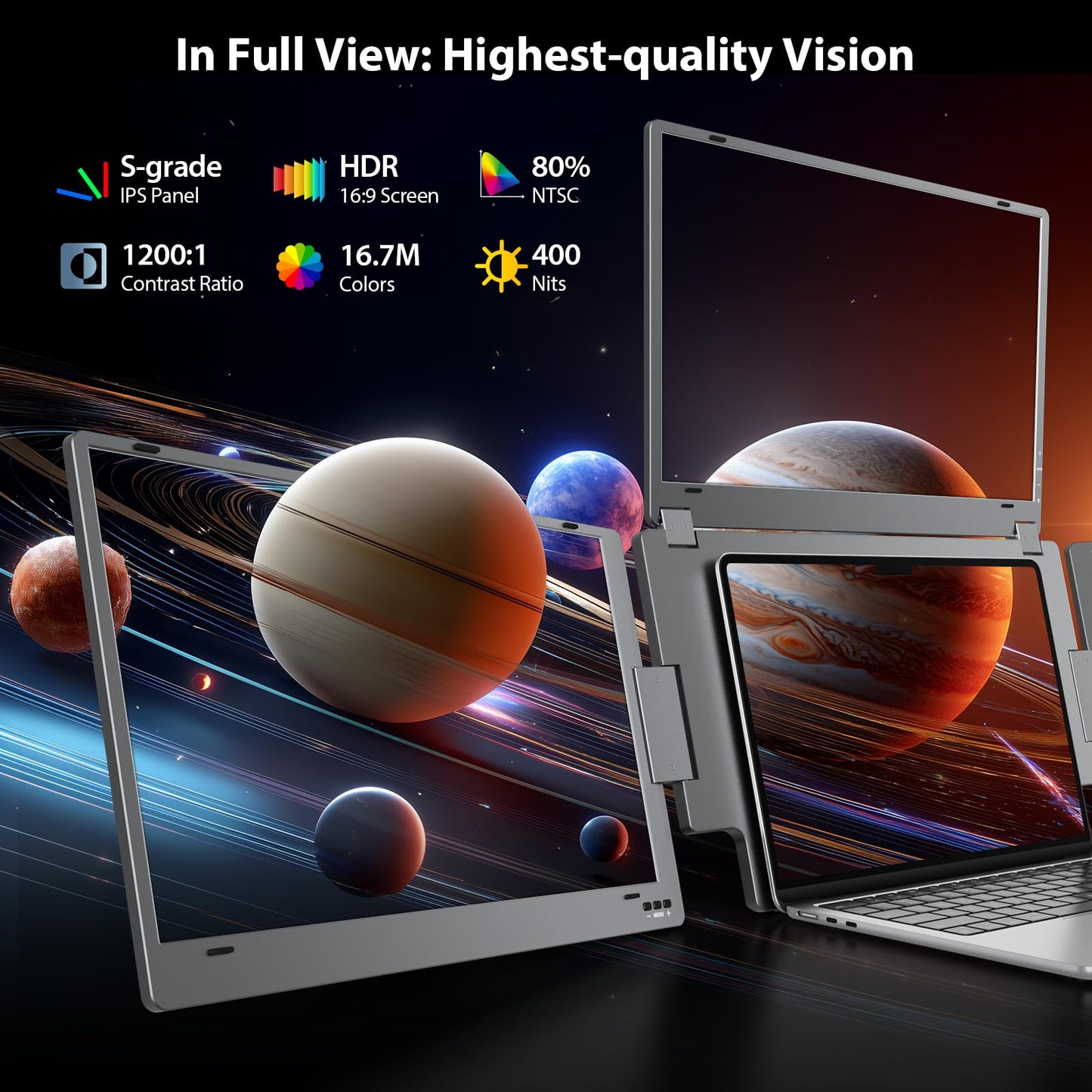 KYY X90G Extender: 15.6" quad monitor, 1080P, one cable, auto rotation, durable alloy design.
