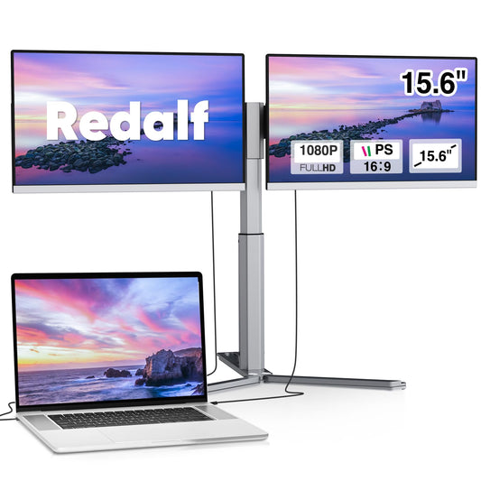 Redalf 15.6" Extender: ultra-thin triple monitor, FHD IPS, zero-frame design, compatible with all laptops.