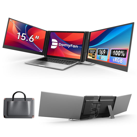domyfan 15.6" Extender: FHD IPS triple monitor, ultra-thin, plug & play, wide compatibility.