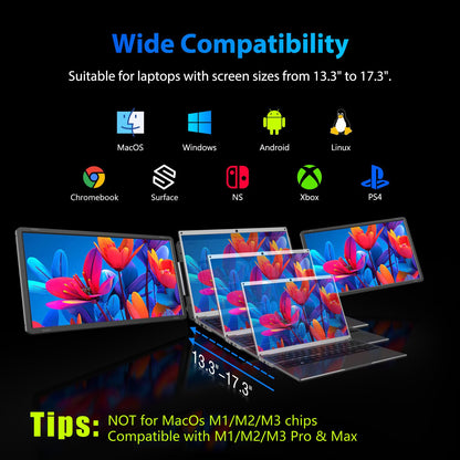 Tauvian 15.6" Extender: FHD IPS triple monitor, 120% sRGB, low blue light, plug & play, detachable design.