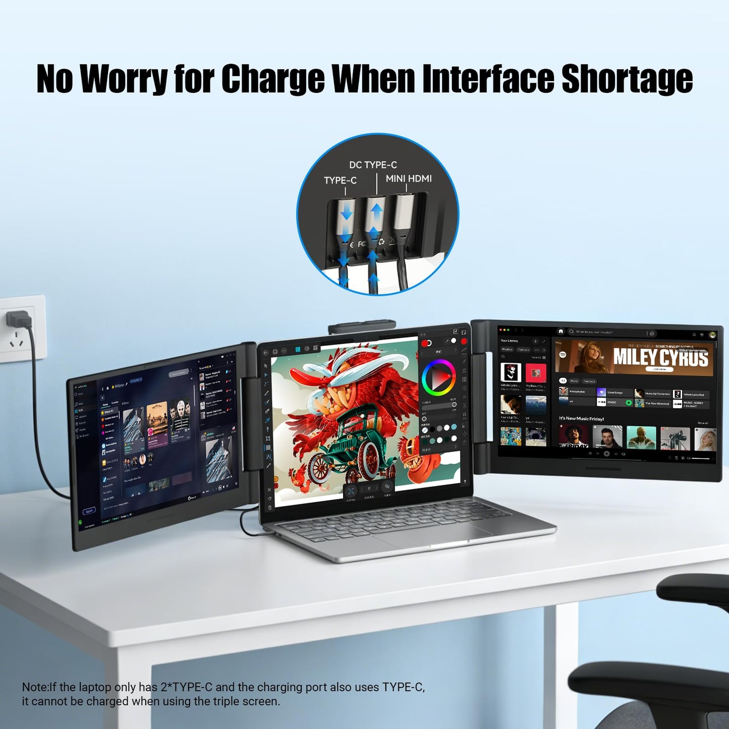 Funhill 14" Extender: 1080P IPS triple monitor, plug & play, supports HDMI/Display, great for multitasking.