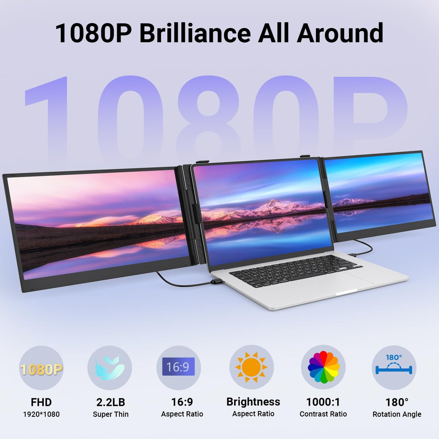 Wixzet 14" Extender: lightweight triple monitor, 1080P IPS, portable and compatible with most laptops.