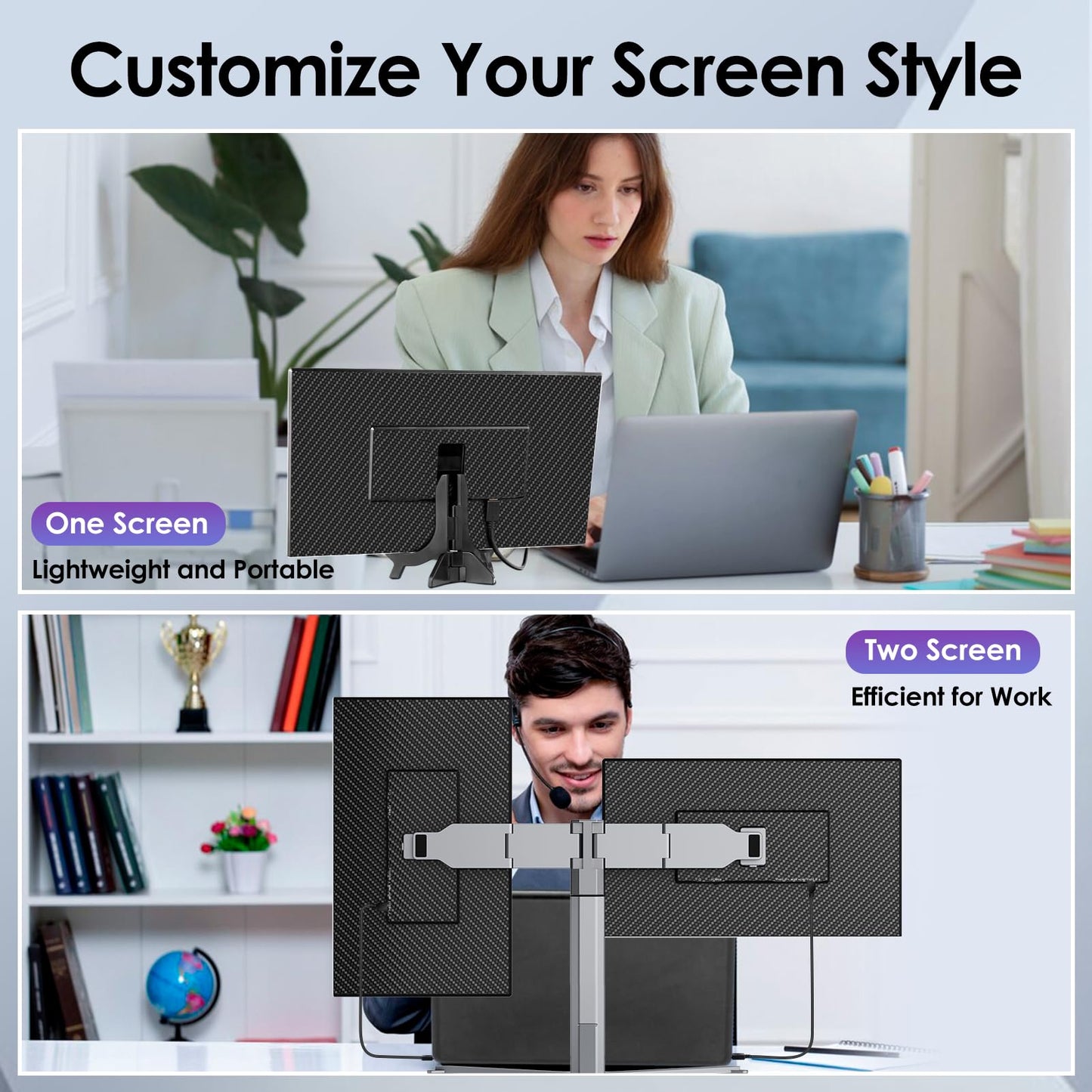 Redalf 15.6" Extender: ultra-thin triple monitor, FHD IPS, zero-frame design, compatible with all laptops.