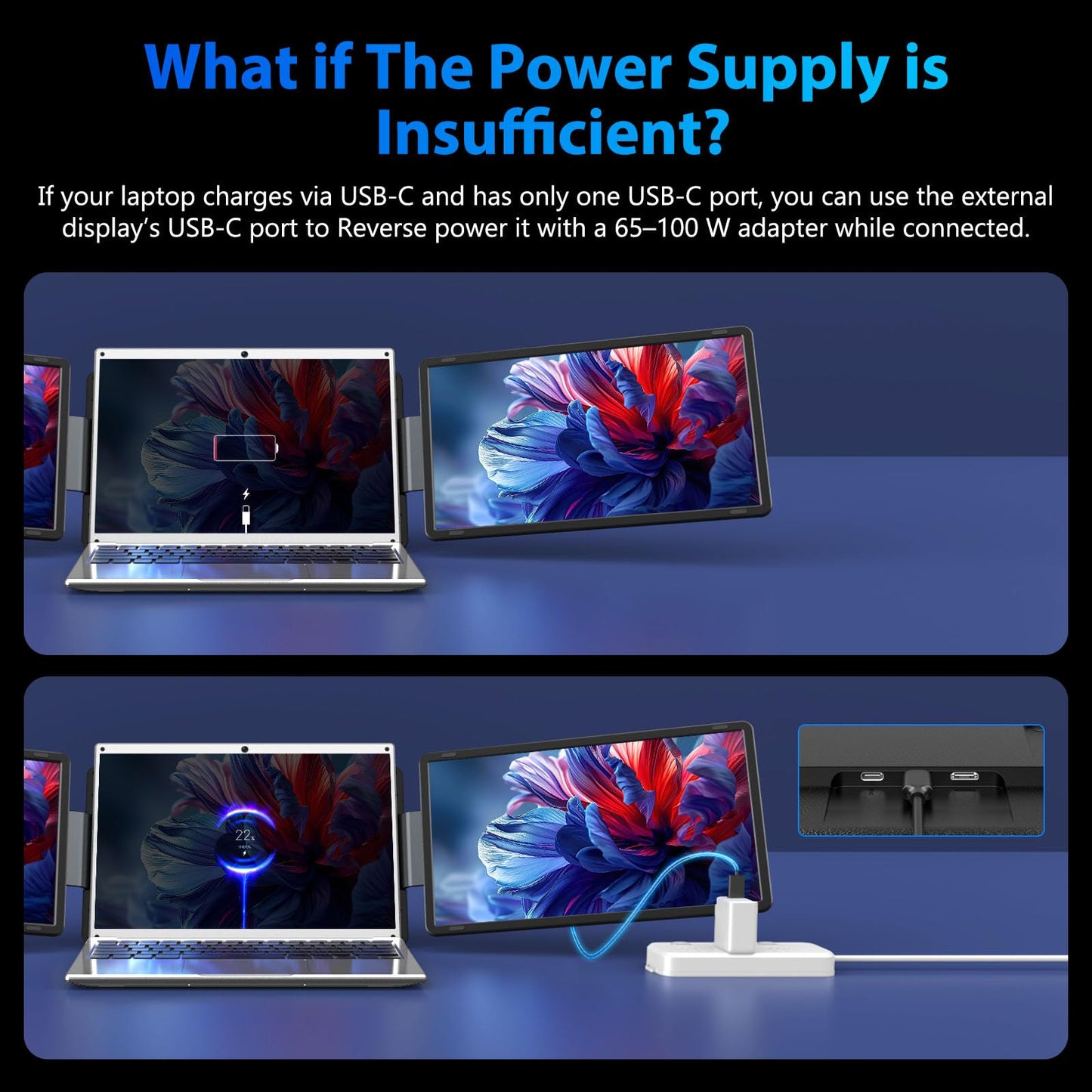 Tauvian 15.6" Extender: FHD IPS triple monitor, 120% sRGB, low blue light, plug & play, detachable design.