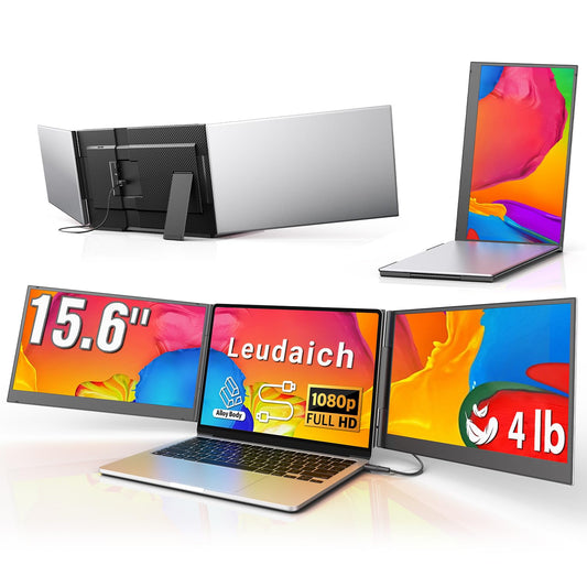 15.6" Triple Monitor: one-cable setup, FHD IPS, built-in speakers, slim portable design for laptops.