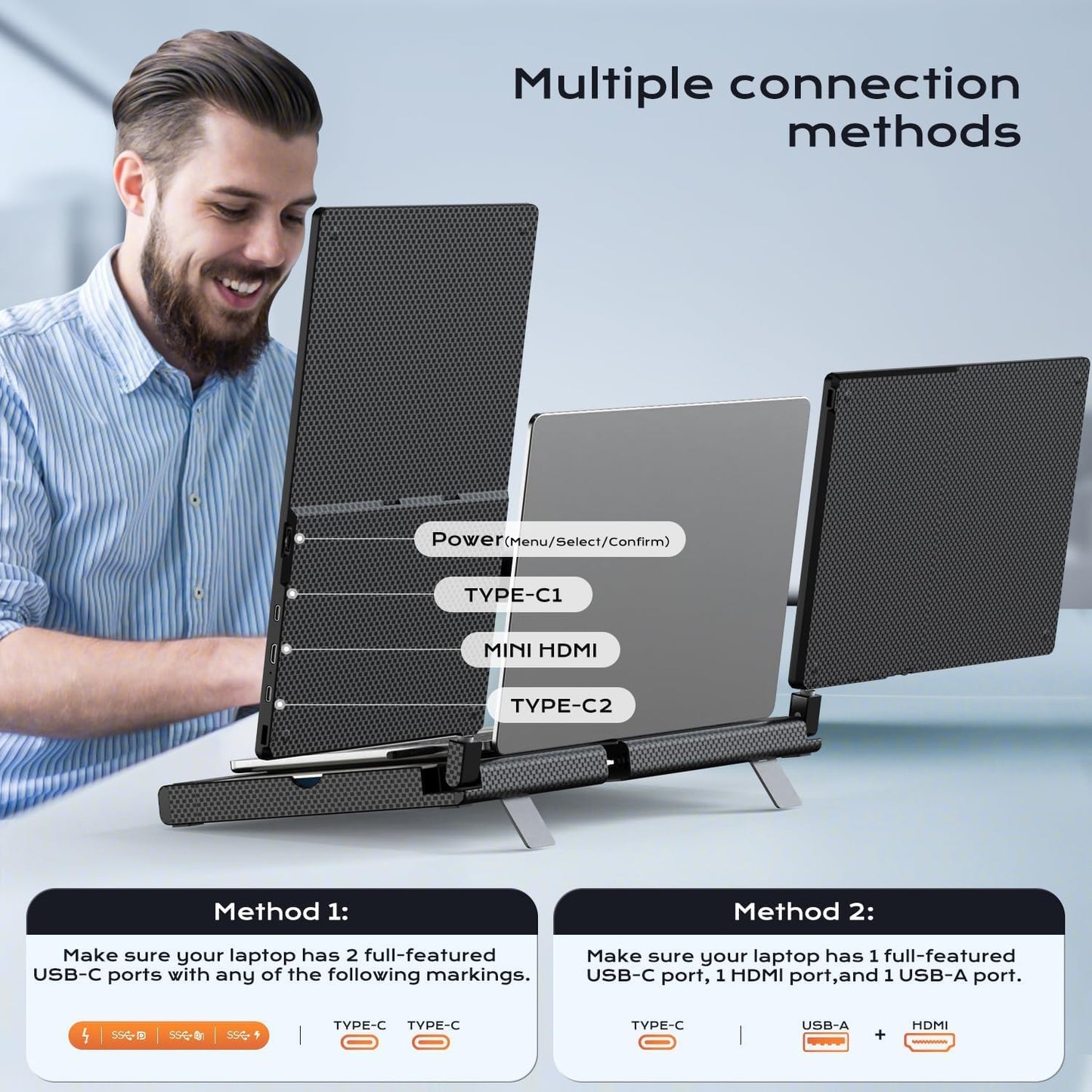 UK BONITOYS 14" Extender: FHD triple monitor, detachable, stretchable base, easy plug-and-play setup.