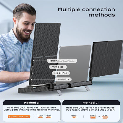 UK BONITOYS 14" Extender: FHD triple monitor, detachable, stretchable base, easy plug-and-play setup.