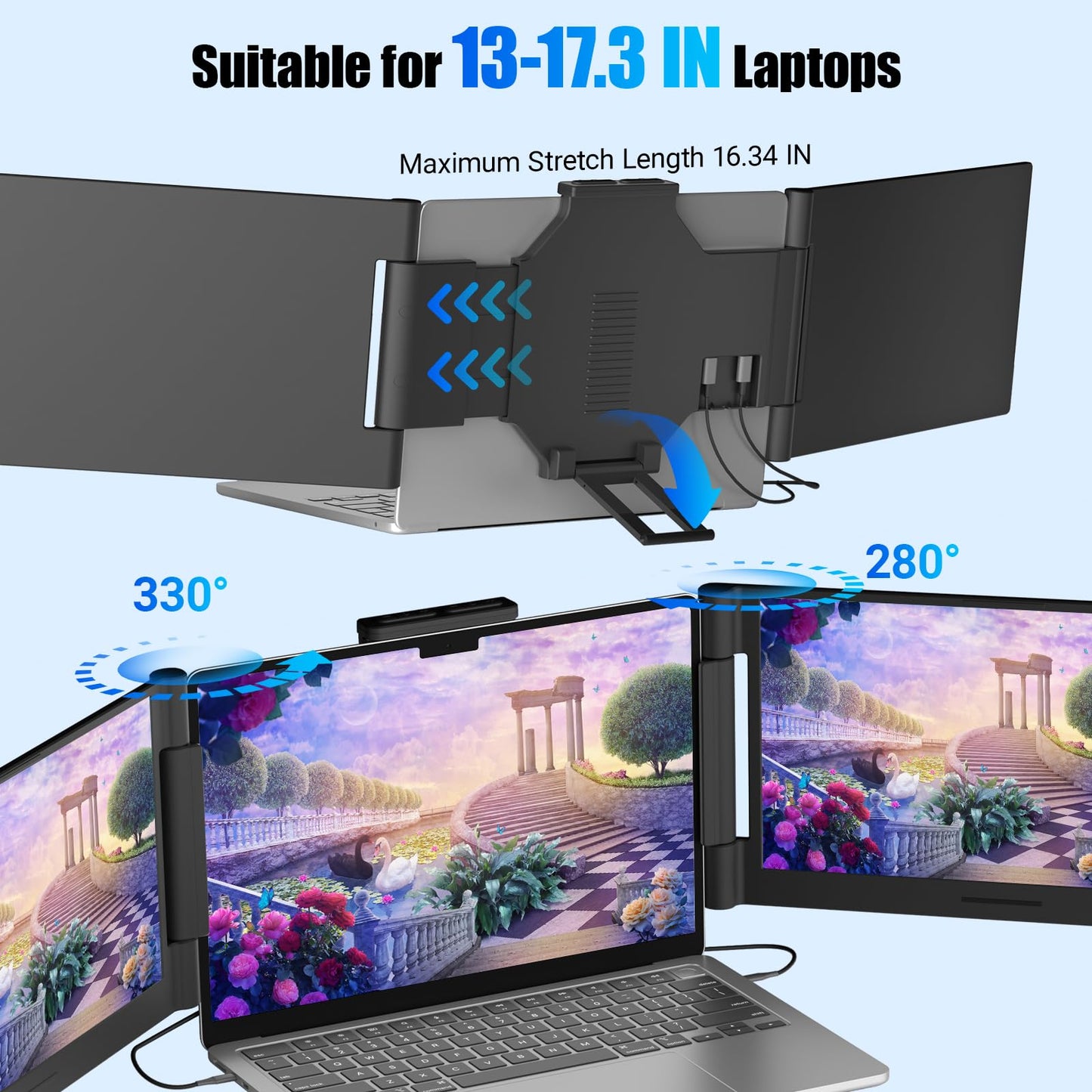 Funhill 14" Extender: 1080P IPS triple monitor, plug & play, supports HDMI/Display, great for multitasking.
