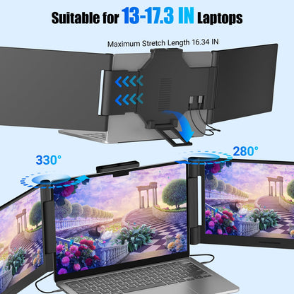 Funhill 14" Extender: 1080P IPS triple monitor, plug & play, supports HDMI/Display, great for multitasking.