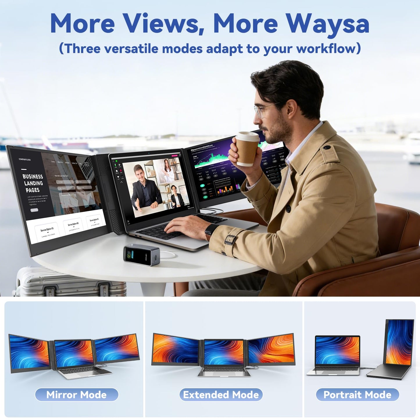 domyfan 15.6" Extender: FHD IPS triple monitor, ultra-thin, plug & play, wide compatibility.