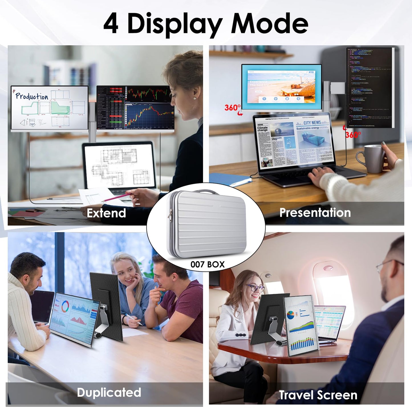 Redalf 15.6" Extender: ultra-thin triple monitor, FHD IPS, zero-frame design, compatible with all laptops.