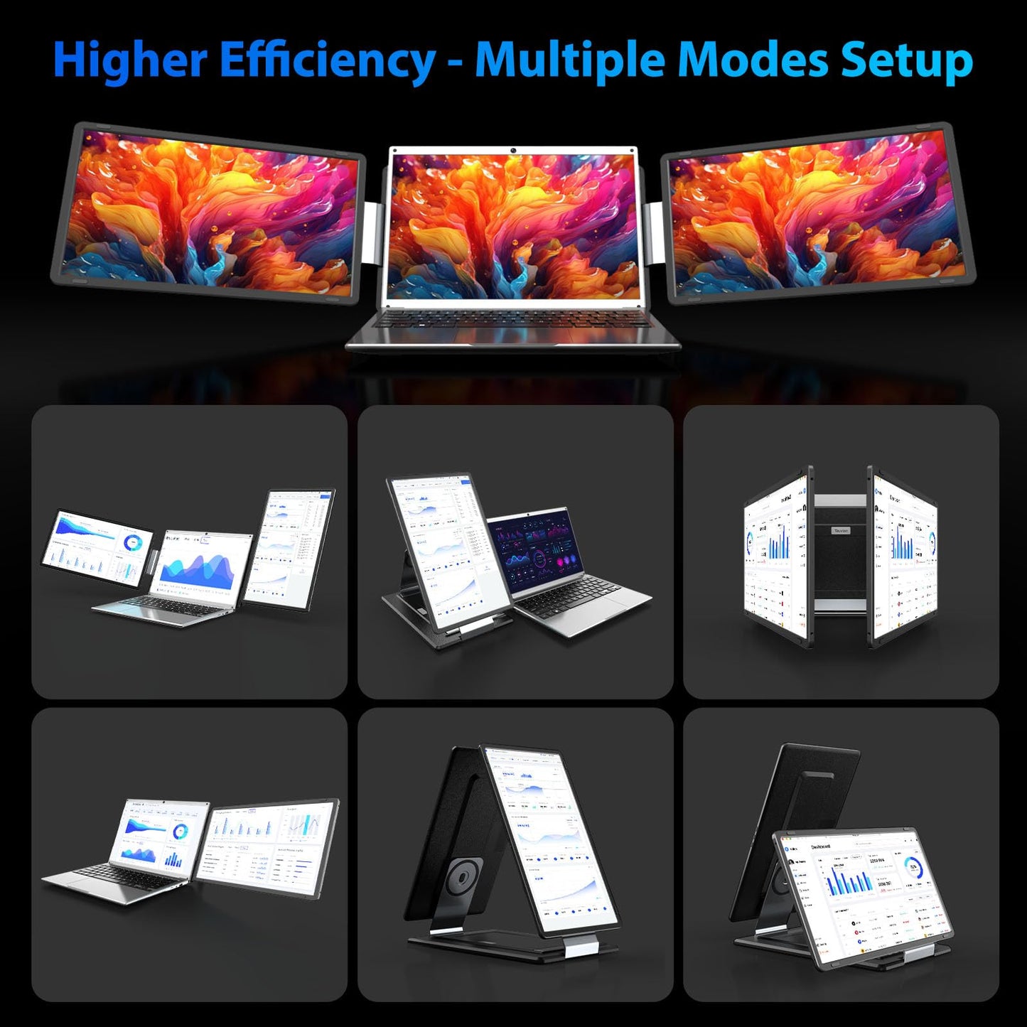 Tauvian 15.6" Extender: FHD IPS triple monitor, 120% sRGB, low blue light, plug & play, detachable design.