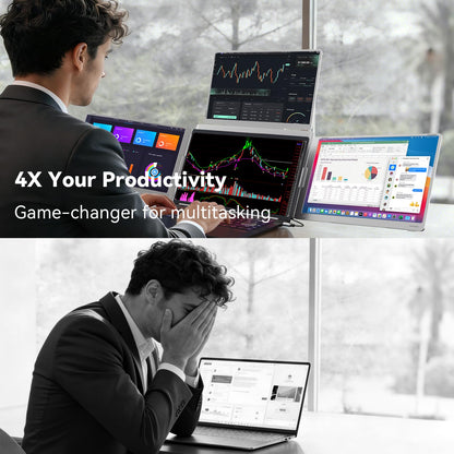 LXU 16" Quad Extender: 1200P display, 4 screens, auto top screen, metal stand, high productivity setup.