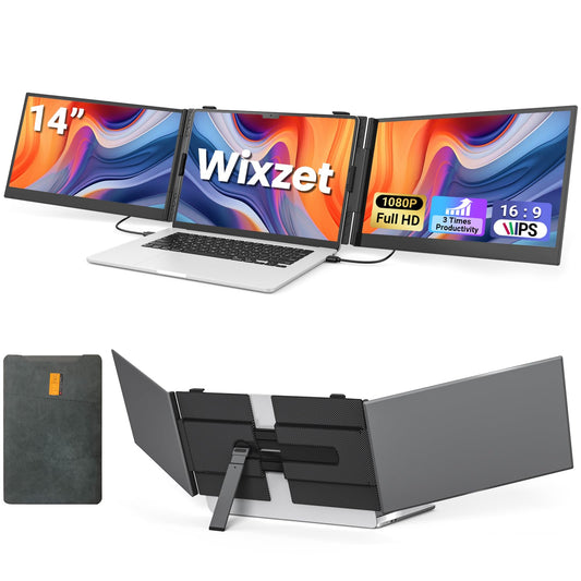 Wixzet 14" Extender: lightweight triple monitor, 1080P IPS, portable and compatible with most laptops.