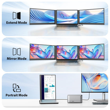 15.6" Triple Monitor: one-cable setup, FHD IPS, built-in speakers, slim portable design for laptops.