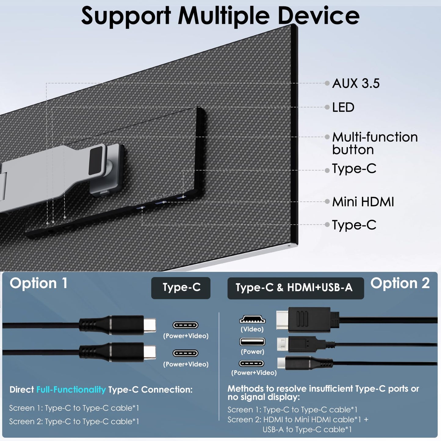 Redalf 15.6" Extender: ultra-thin triple monitor, FHD IPS, zero-frame design, compatible with all laptops.