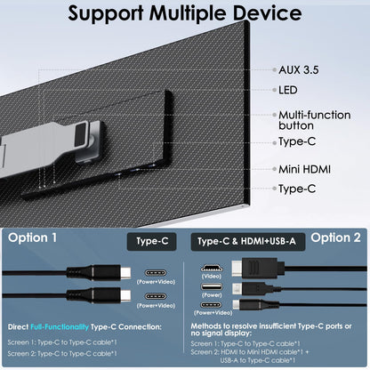 Redalf 15.6" Extender: ultra-thin triple monitor, FHD IPS, zero-frame design, compatible with all laptops.