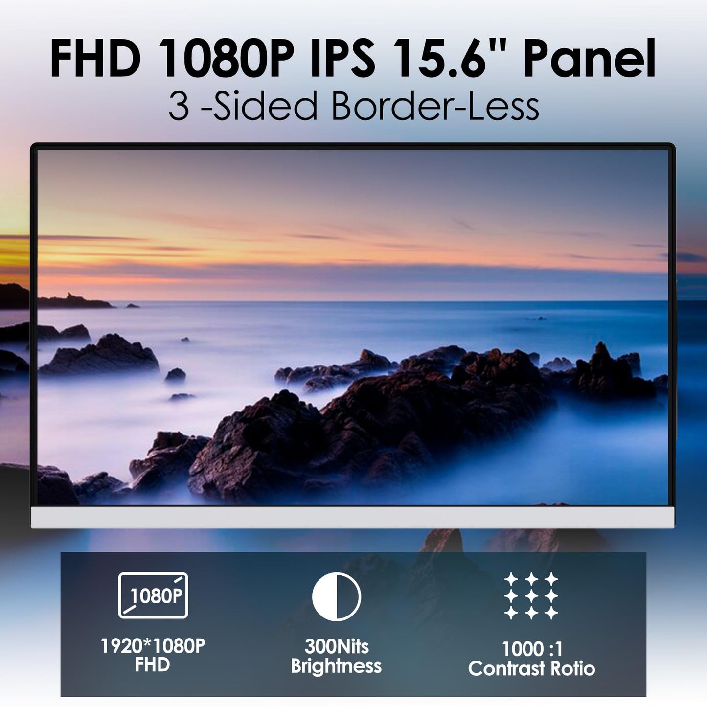 Redalf 15.6" Extender: ultra-thin triple monitor, FHD IPS, zero-frame design, compatible with all laptops.