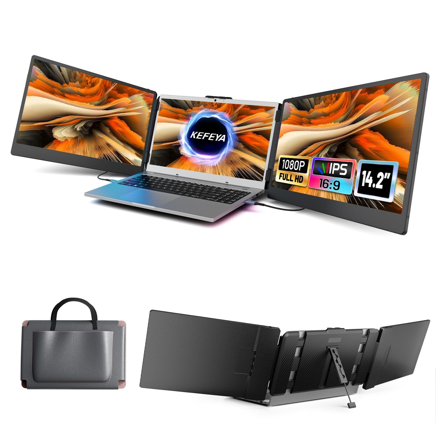KEFEYA 14.2" Extender: triple monitor, full HD IPS, portable, fits 13–17" laptops, easy setup.