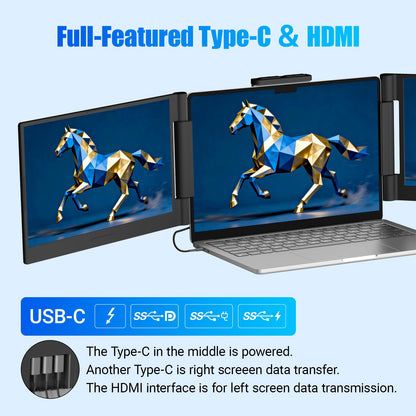 Funhill 14" Extender: 1080P IPS triple monitor, plug & play, supports HDMI/Display, great for multitasking.