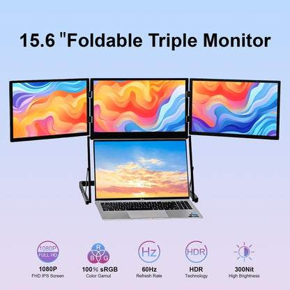 VSDISPLAY 15.6" Monitor: quad screen extender, 1080P IPS, foldable design, multi-screen productivity.