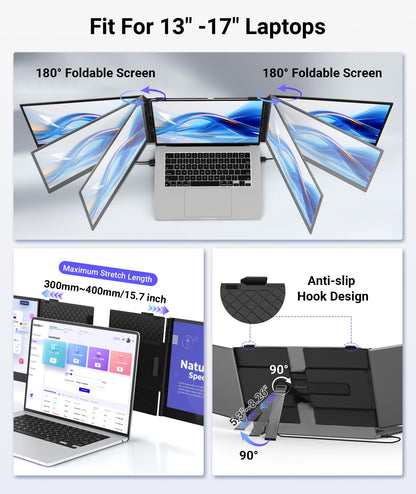 Wixzet 14" Extender: lightweight triple monitor, 1080P IPS, portable and compatible with most laptops.