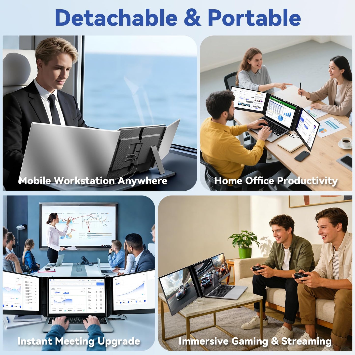 domyfan 15.6" Extender: FHD IPS triple monitor, ultra-thin, plug & play, wide compatibility.