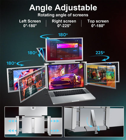 FOPO 14" Extender: quad monitor setup, one cable for 3 screens, FHD IPS, compatible with Mac and Windows.