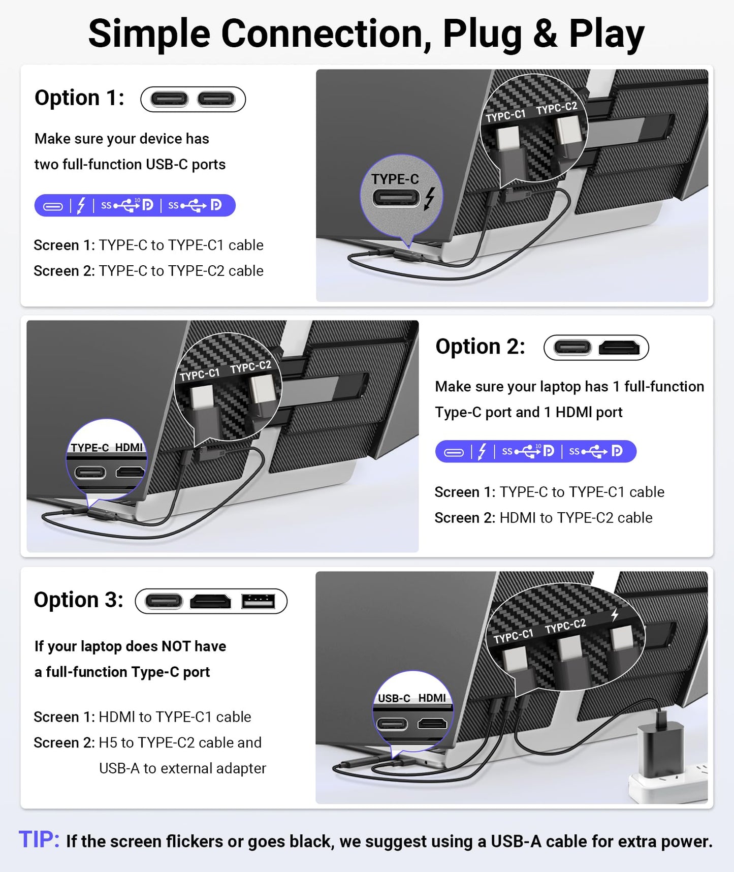 Wixzet 14" Extender: lightweight triple monitor, 1080P IPS, portable and compatible with most laptops.
