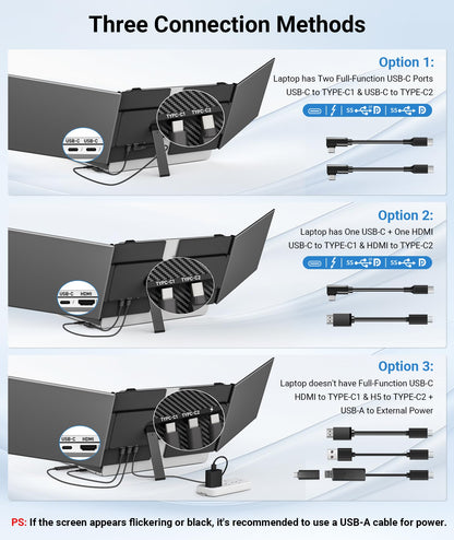 Rizpak 14" Extender: ultra-thin triple monitor, lightweight, 1080P IPS, USB-C/HDMI, ideal for travel and work.