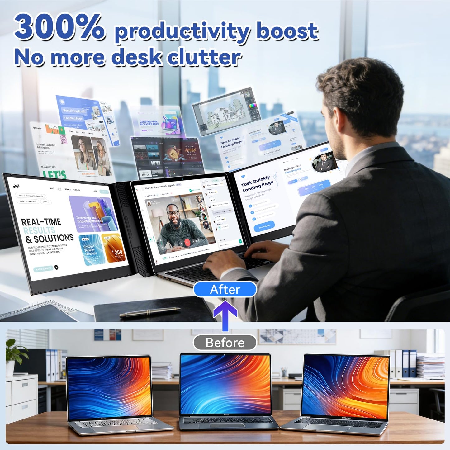 domyfan 15.6" Extender: FHD IPS triple monitor, ultra-thin, plug & play, wide compatibility.