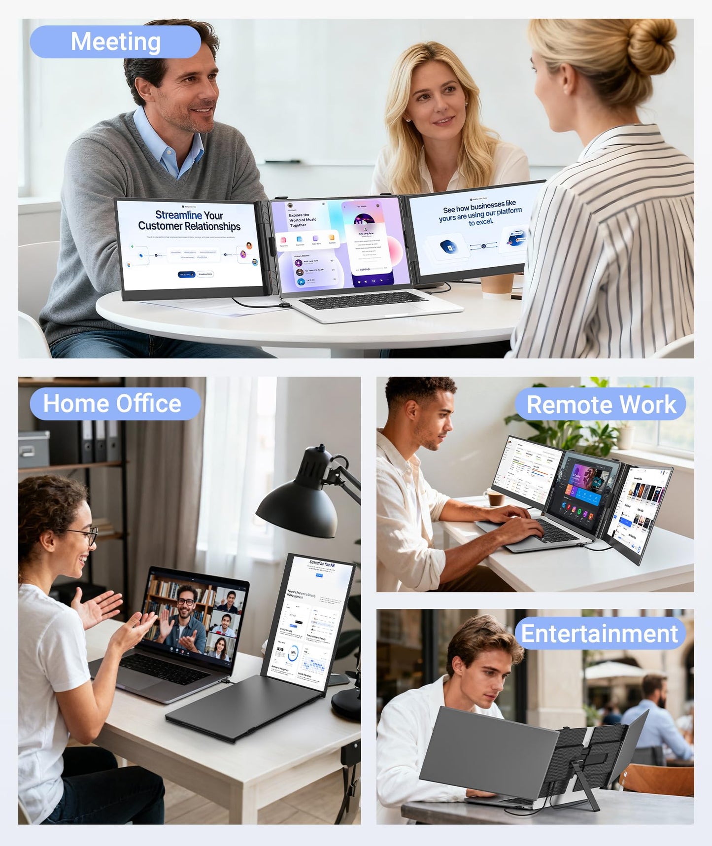 Wixzet 14" Extender: lightweight triple monitor, 1080P IPS, portable and compatible with most laptops.