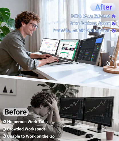 Wixzet 14" Extender: lightweight triple monitor, 1080P IPS, portable and compatible with most laptops.