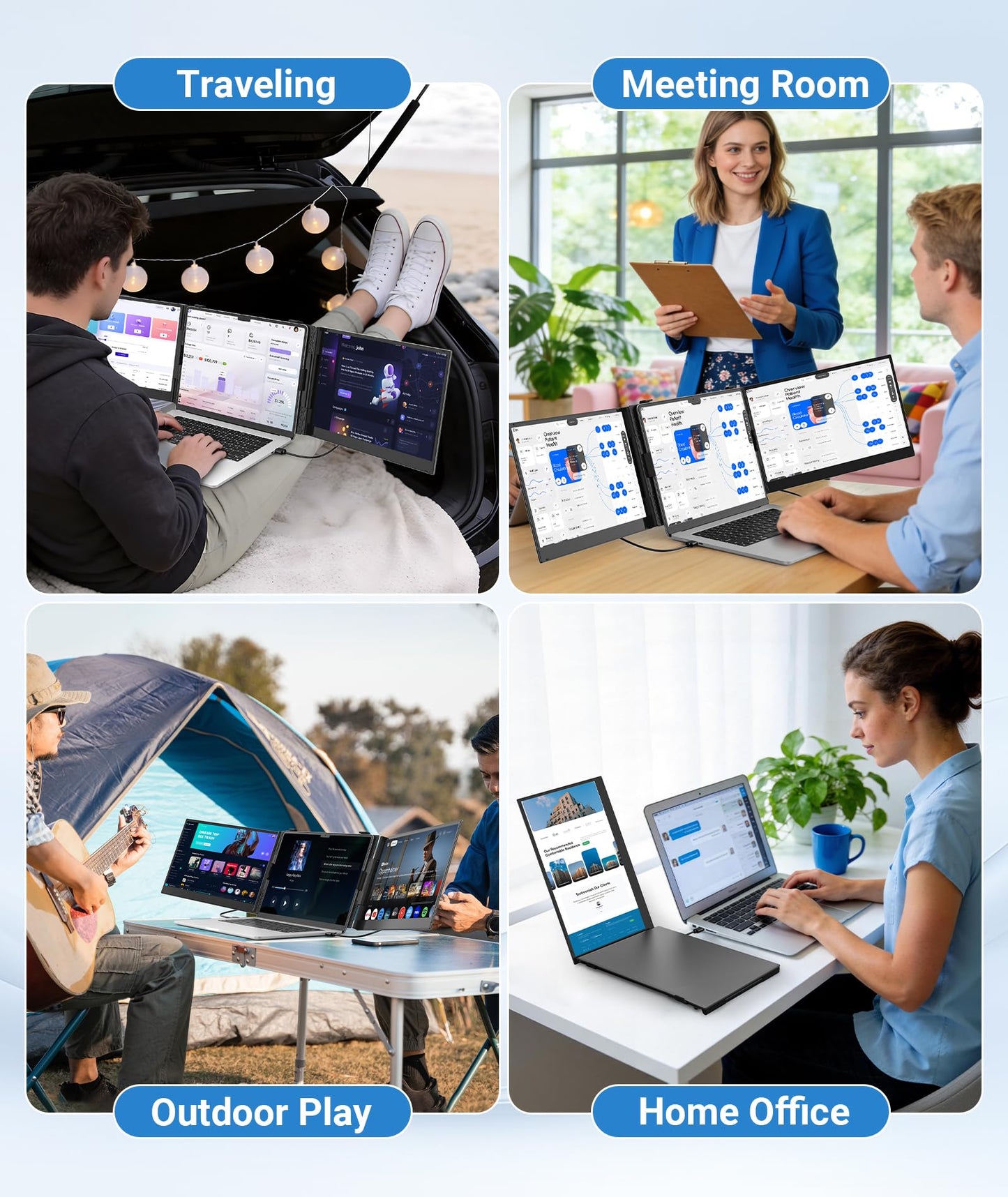 Rizpak 14" Extender: ultra-thin triple monitor, lightweight, 1080P IPS, USB-C/HDMI, ideal for travel and work.